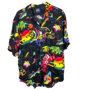 Planet Hollywood Shirt Mens XL Black Colorful Graphic Print 90s Vintage
